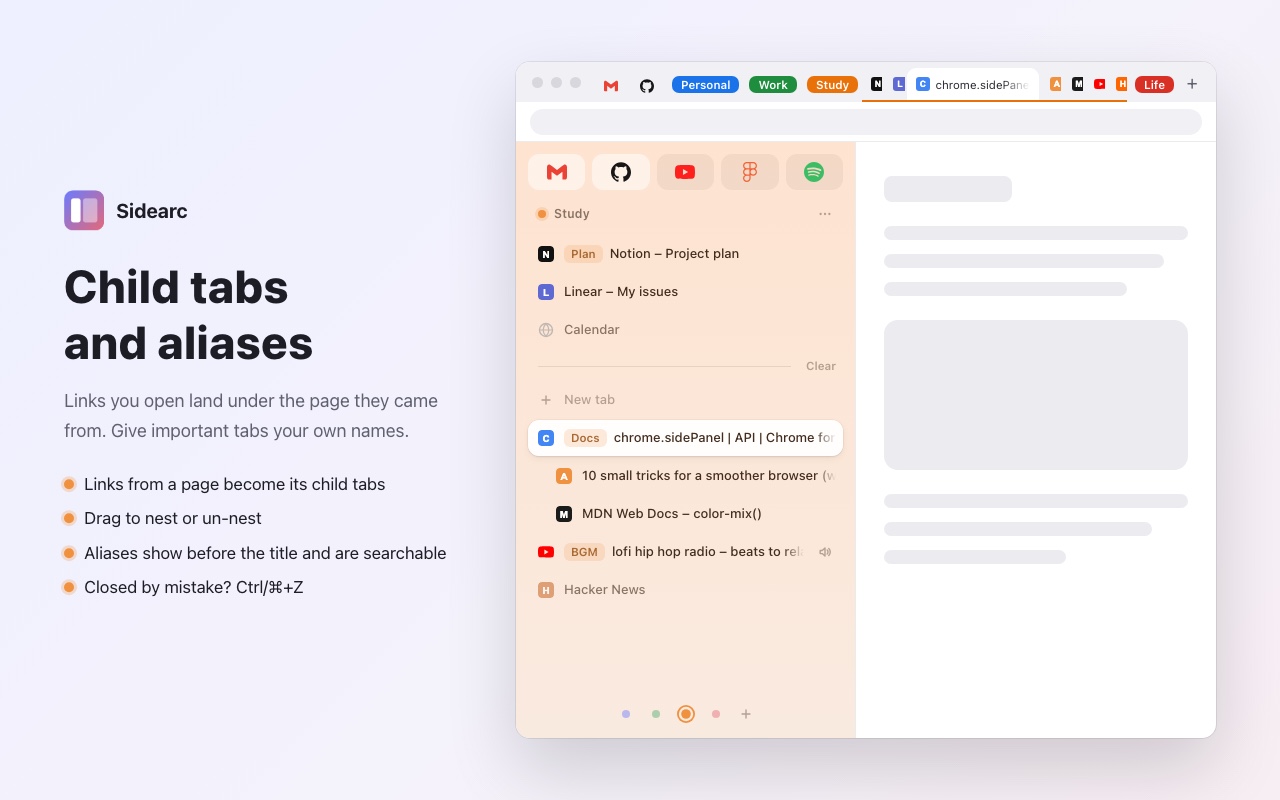Child tabs and aliases