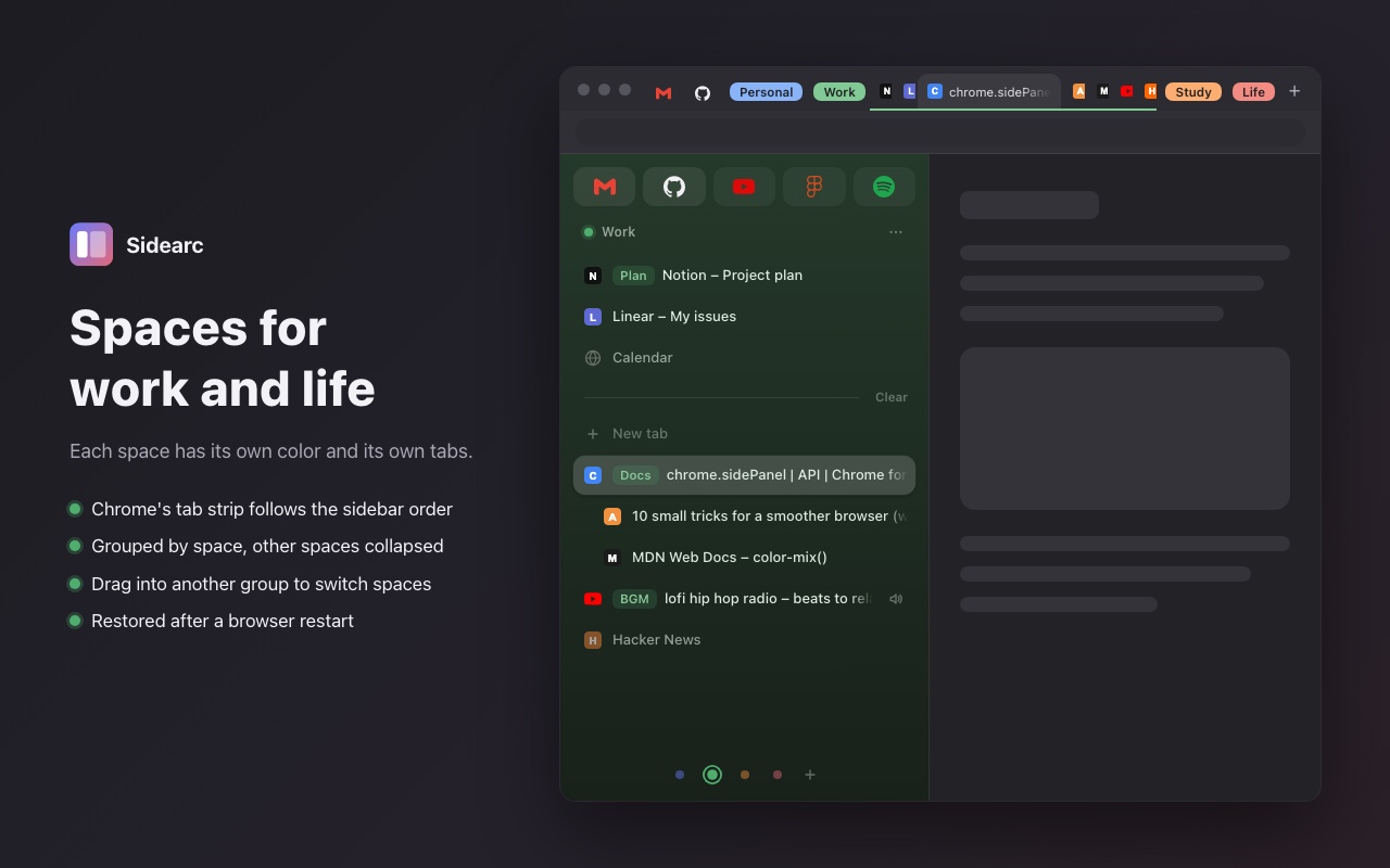 Spaces and dark mode